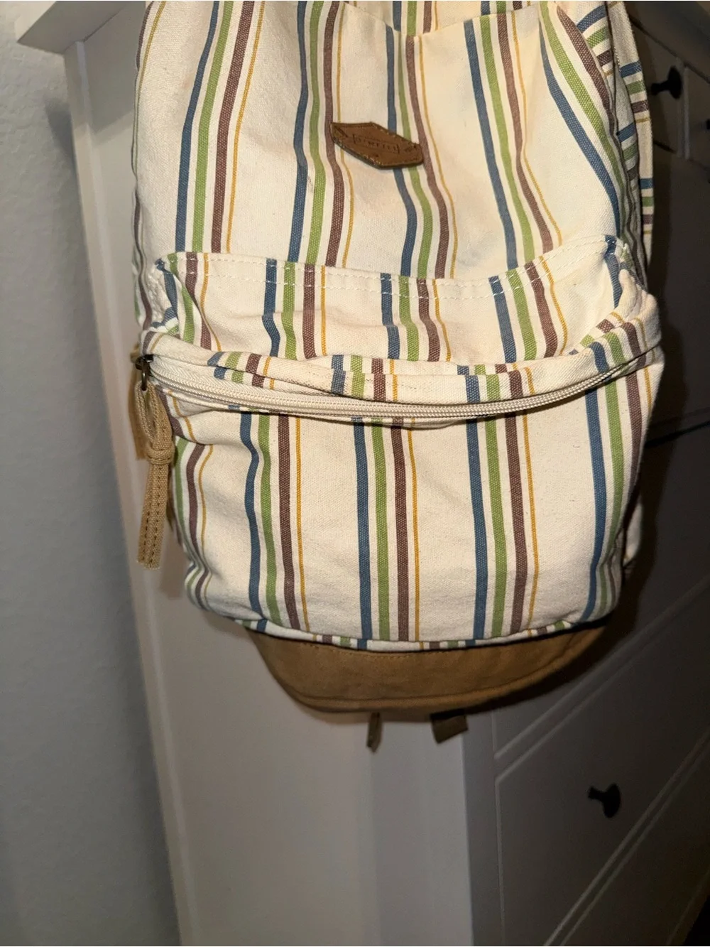 O’Neil Striped Cream Backpack with Green & Blue Accents